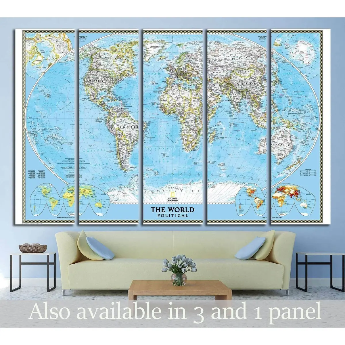 World Map #1496 Premium Ready-to-Hang Canvas Wall Art