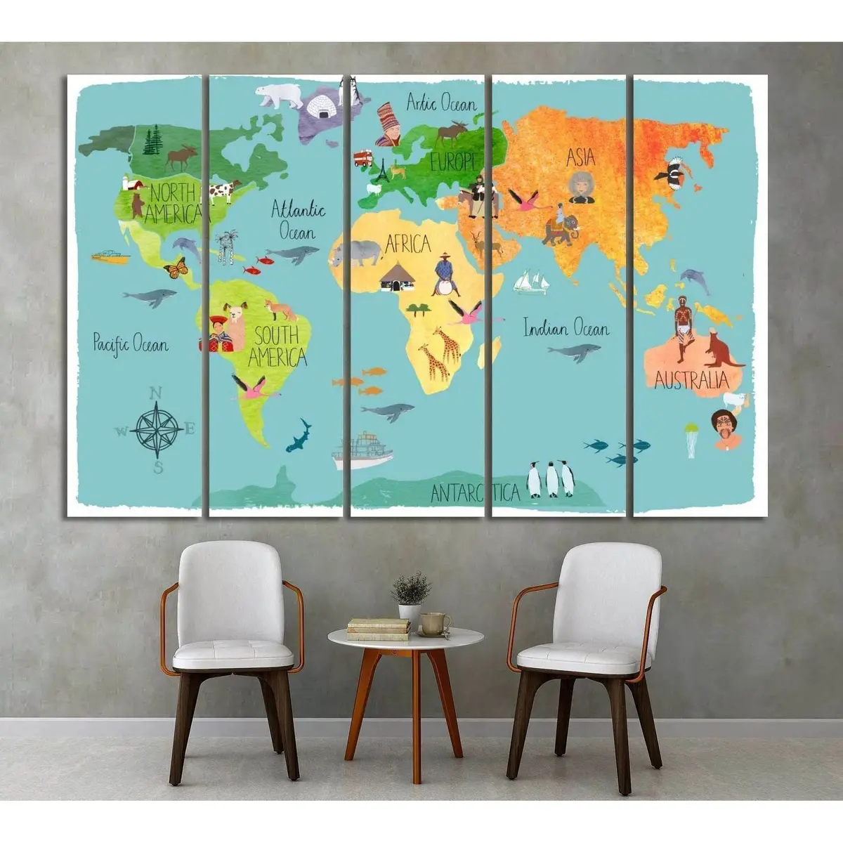 Kids' World Map Canvas Art Print №33 – Ready-to-Hang Room Decor