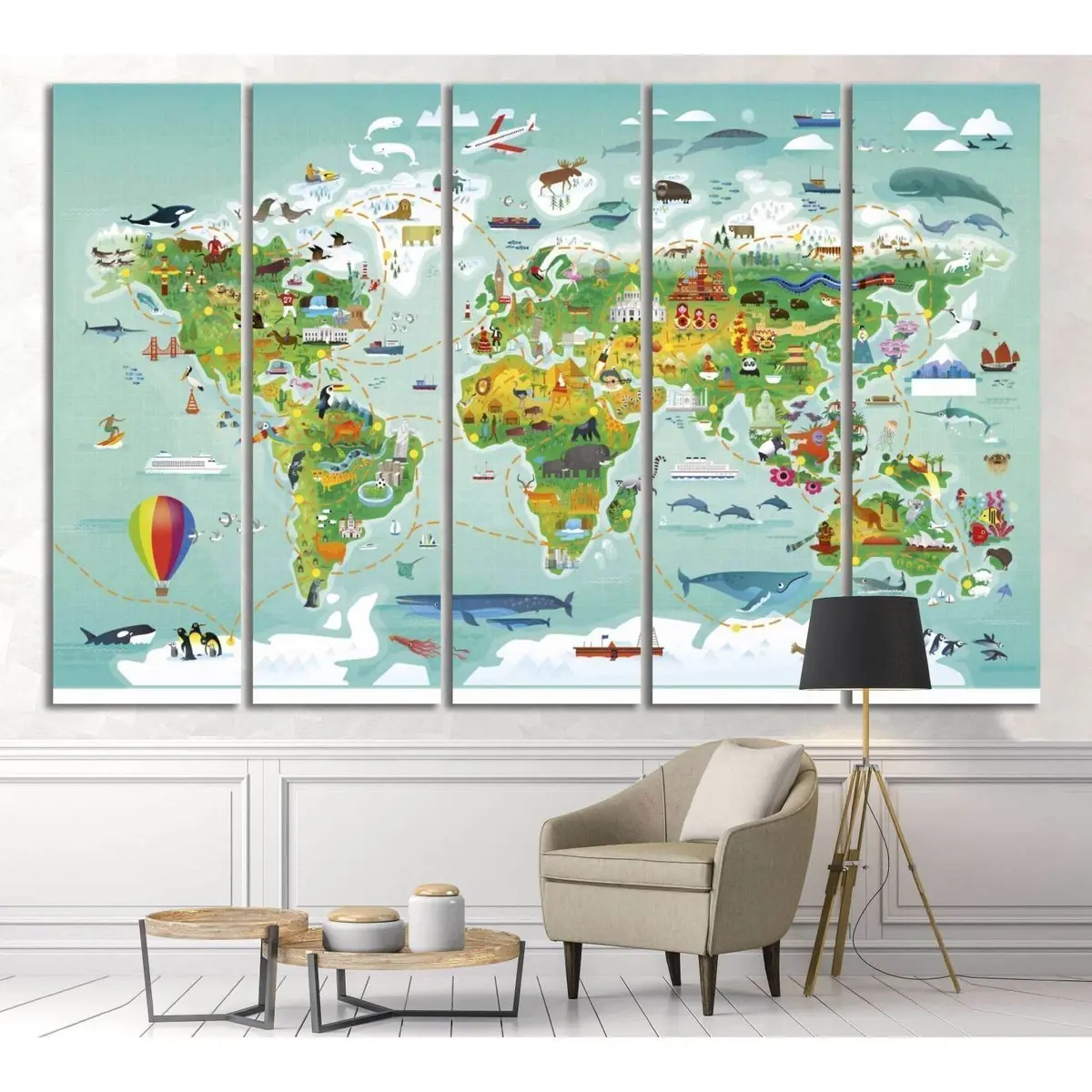 32-Inch Pre-Hung World Map Canvas Art for Children