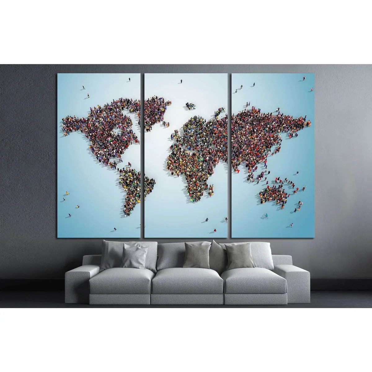 World Map With Bluish Background №1325 Ready To Hang Canvas Print 5