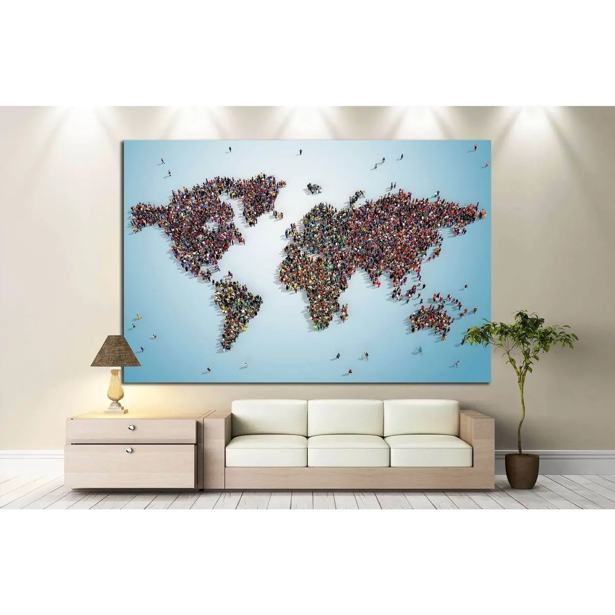 World Map With Bluish Background №1325 Ready To Hang Canvas Print 2