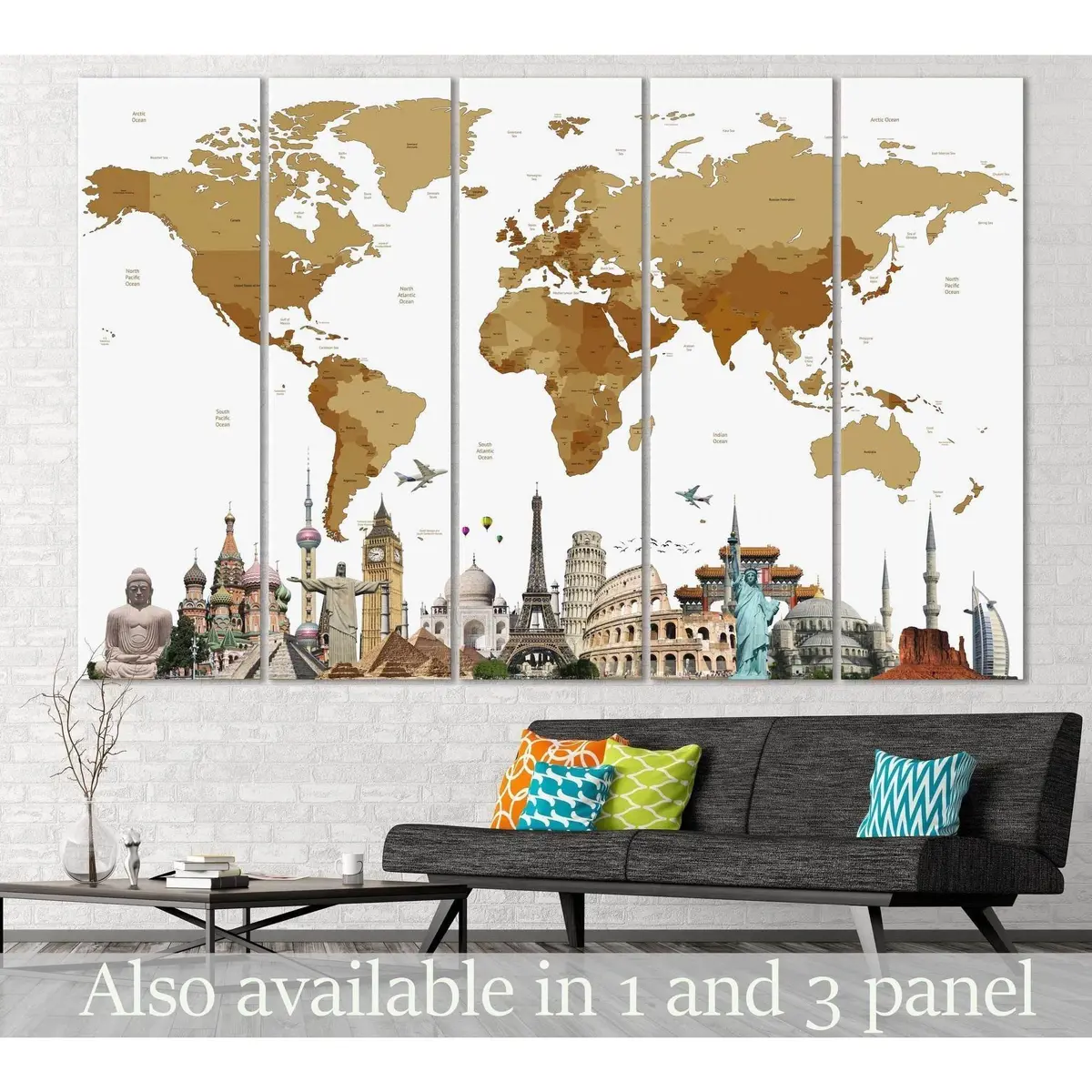 Global Landmarks Map Canvas Art Print – Ready to Hang