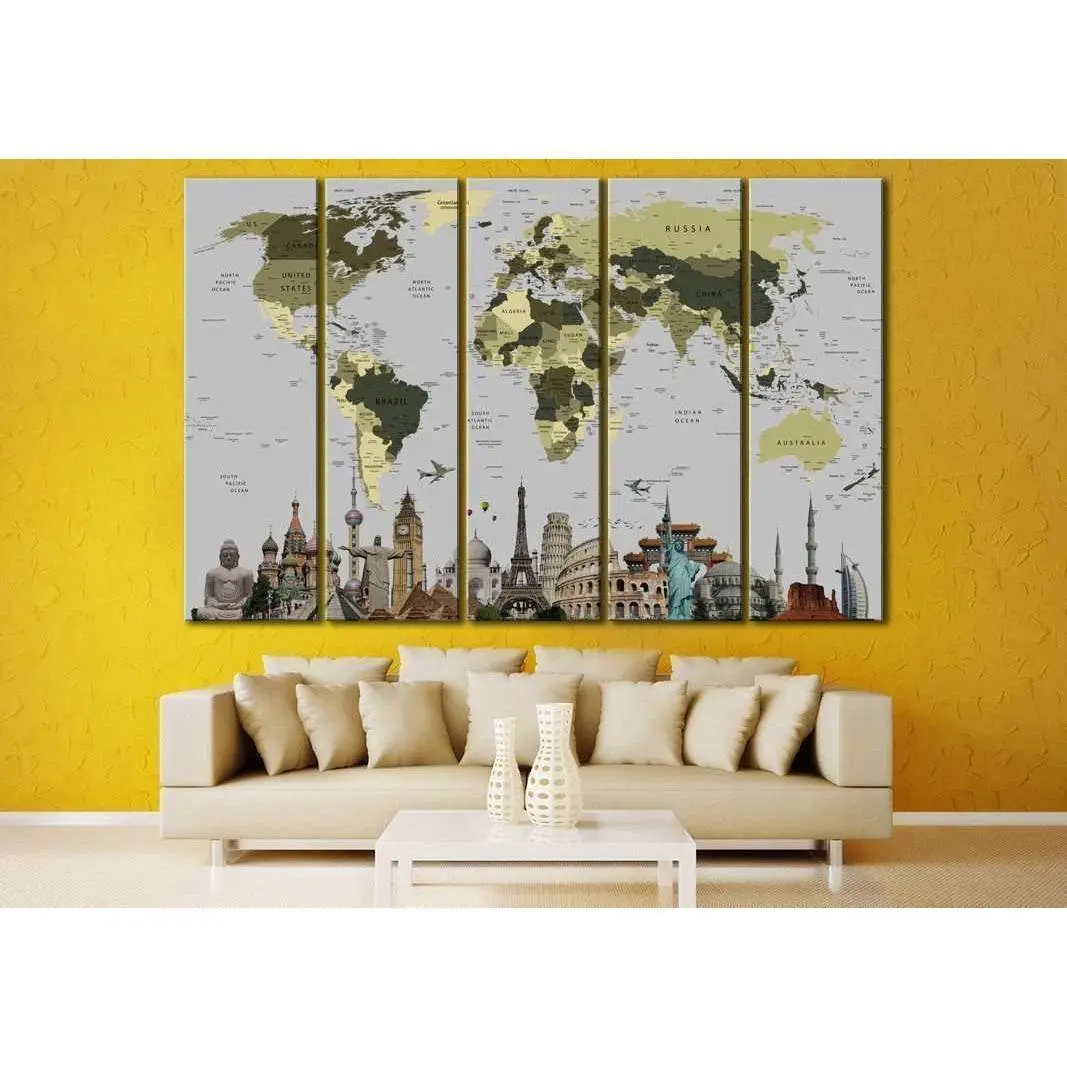 Number 107 World Landmarks Map Canvas Art Print – Ready to Hang - Image 3