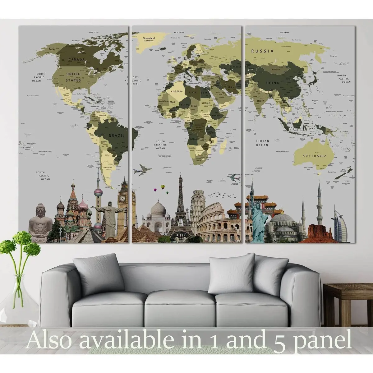 World Map With Landmarks №107 Ready To Hang Canvas Print 5
