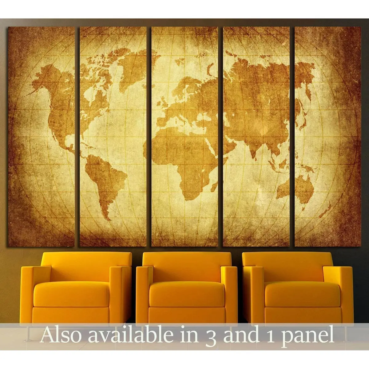 Vintage-Style World Map Canvas Print Featuring Latitude Lines, Ready-to-Hang Wall Art #1322