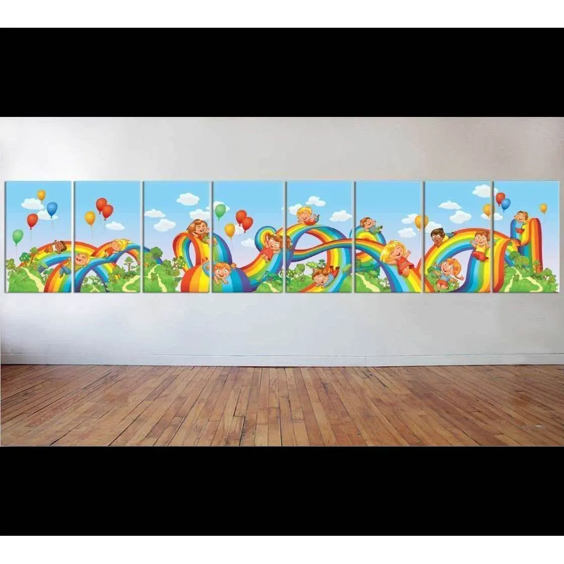 Xxl Children Slide Down On A Rainbow №55 Ready To Hang Canvas Print 1