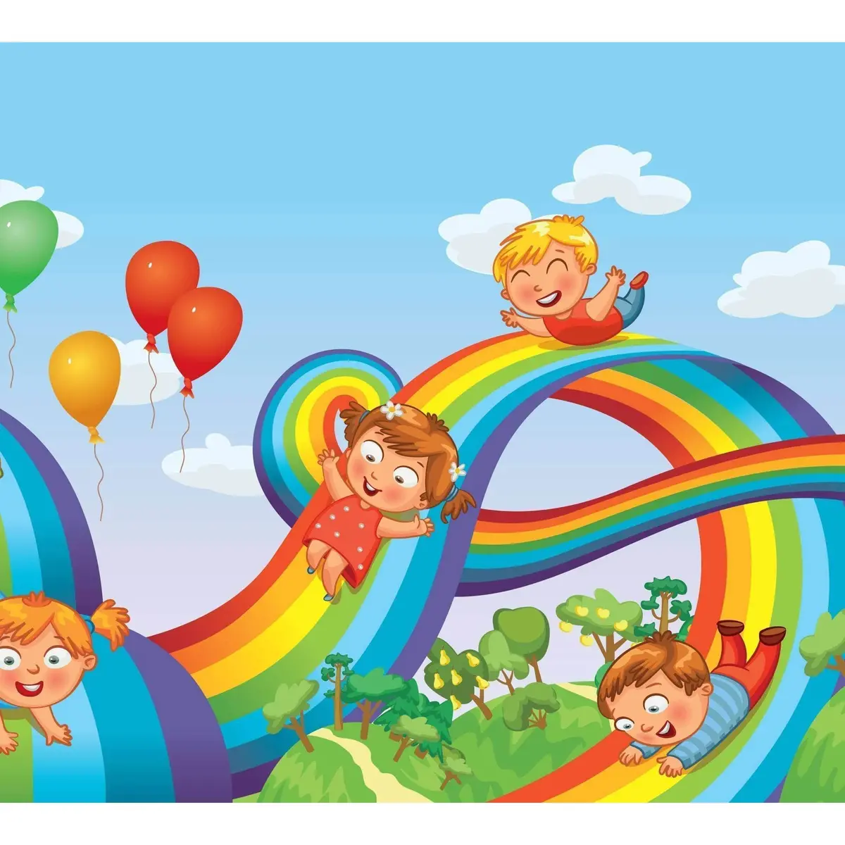 Xxl Children Slide Down On A Rainbow №55 Ready To Hang Canvas Print 2