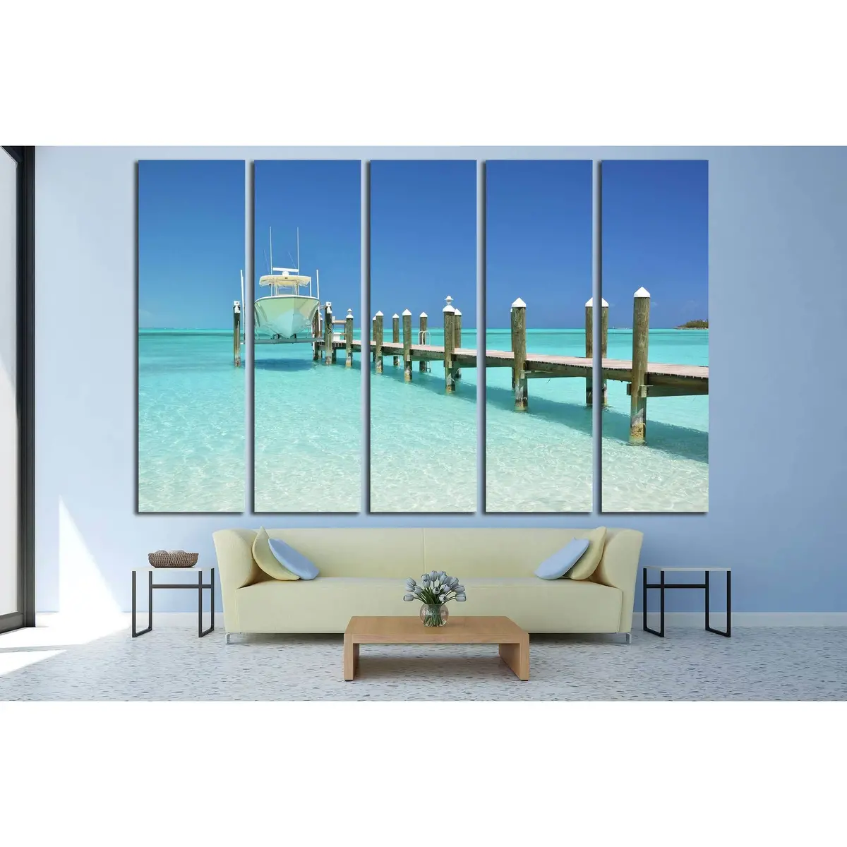 Luxury Yacht Docked at Wooden Jetty in Exuma, Bahamas – Ready-to-Hang Canvas Wall Art #2683 - Image 3