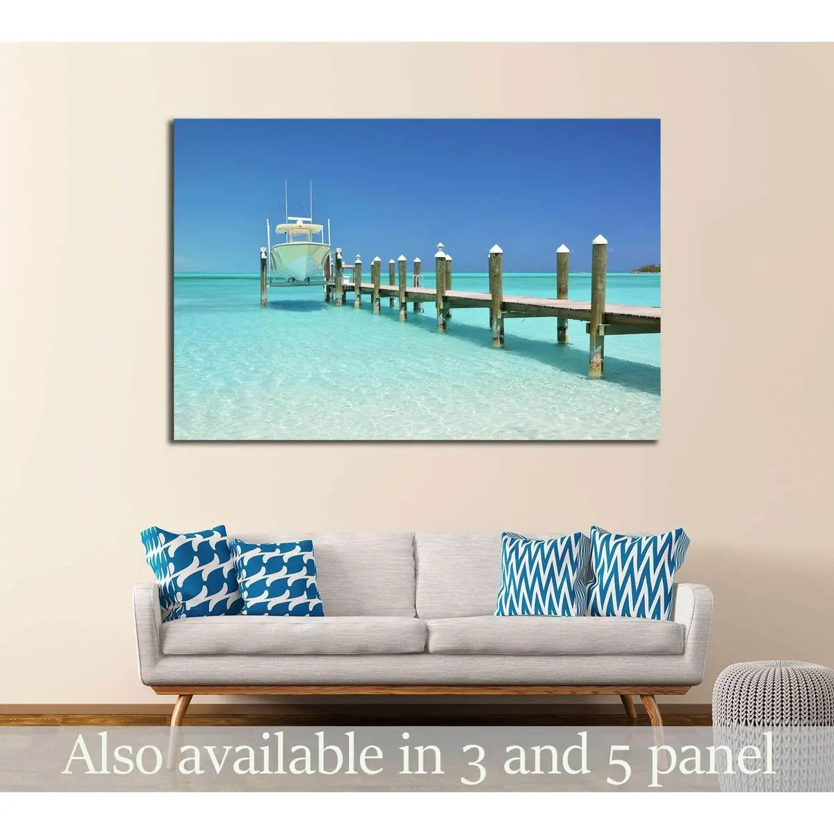 Yacht At The Wooden Jetty. Exuma, Bahamas №2683 Ready To Hang Canvas Print 1