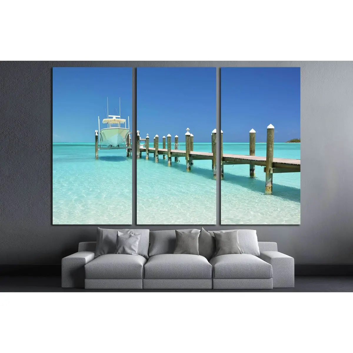 Yacht At The Wooden Jetty. Exuma, Bahamas №2683 Ready To Hang Canvas Print 5
