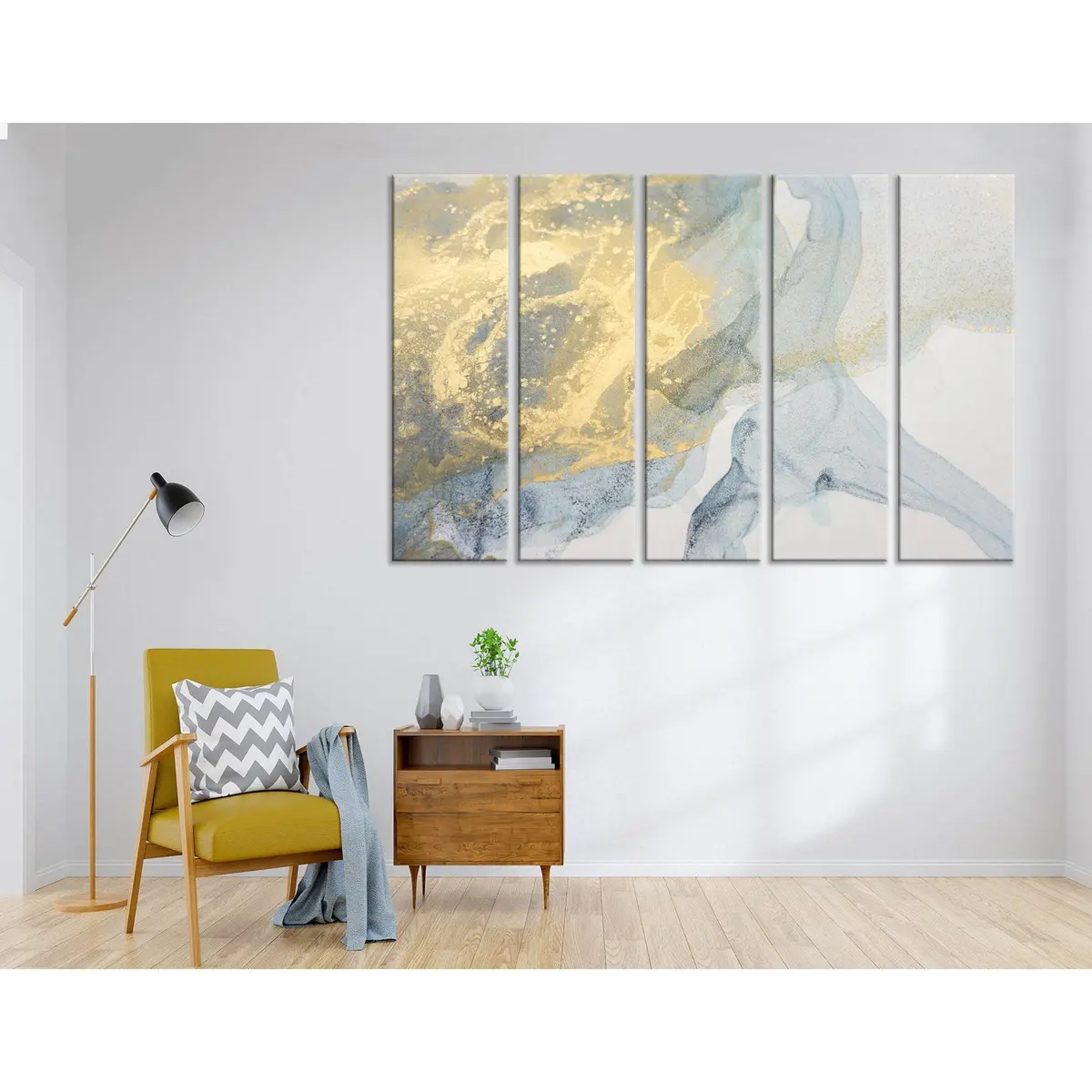 Vibrant Yellow and Blue Abstract Canvas Art Print – Pre-Installed Hanging Hardware - Image 3