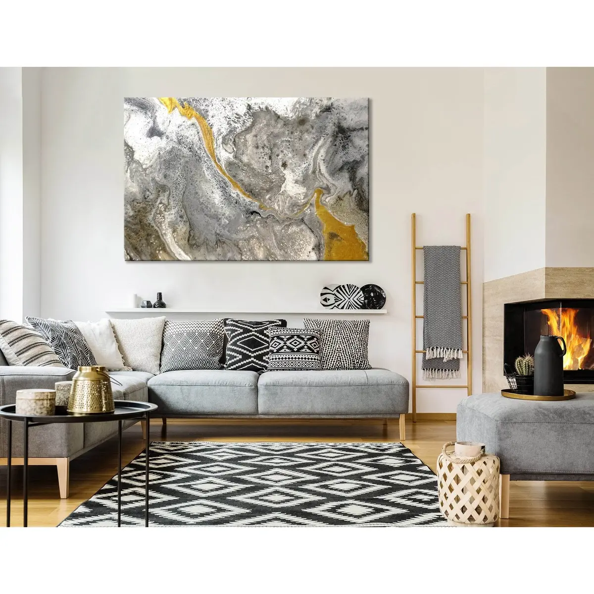 Yellow And Gray Abstract №04381 Ready To Hang Canvas Print 3