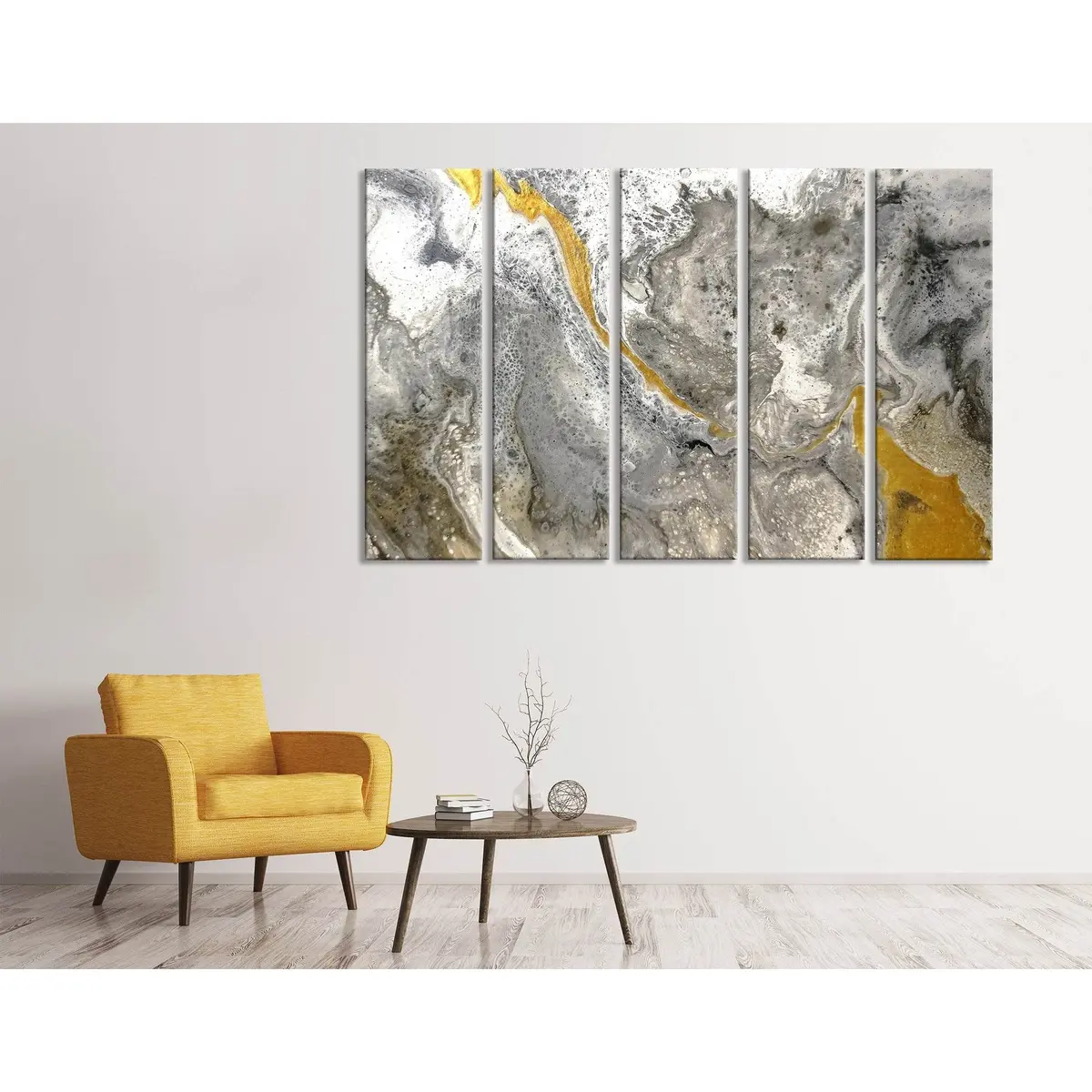 Contemporary Yellow and Gray Abstract Canvas Wall Art – Pre-Stretched, Ready-to-Hang Print