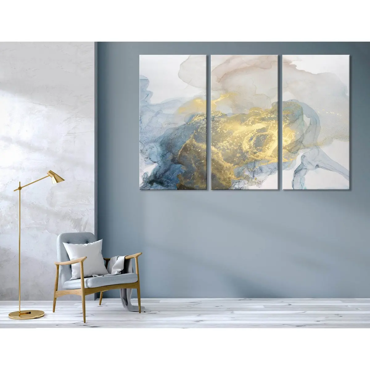Yellow, Gray And Blue Modern Abstract №04422 Ready To Hang Canvas Print 5