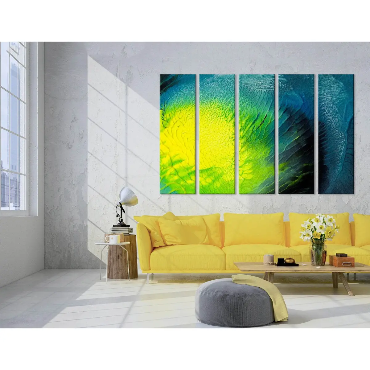 Abstract Yellow, Green & Blue Canvas Wall Art №04300 – Ready-to-Hang Decor