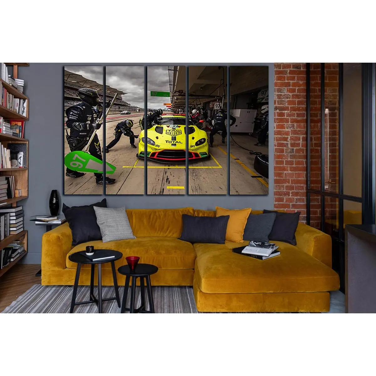 Vibrant Yellow Sports Car Pit Stop Canvas Wall Art – Ready-to-Hang Print